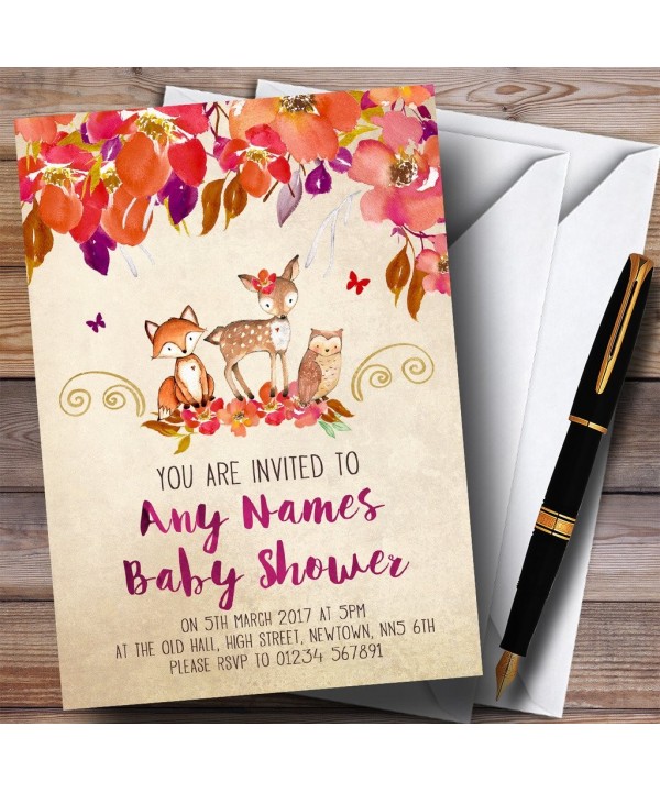 Bright Floral Woodland Animals Invitations