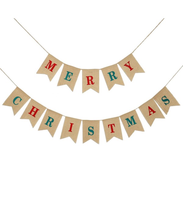 2 in 1 Merry Christmas Banner Burlap Christmas Party Bunting Banner ...