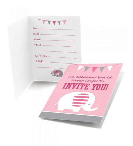 Pink Elephant Shower Birthday Invitations