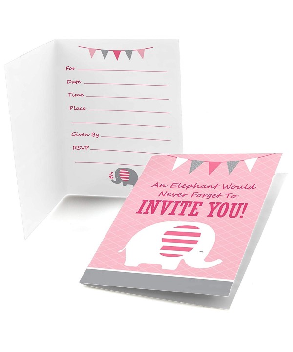Pink Elephant Shower Birthday Invitations