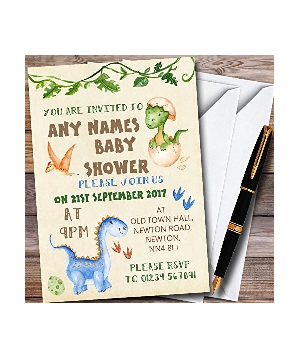 Watercolour Dinosaur Personalized Shower Invitations