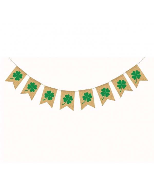 Famoby Patricks Decorations Shamrock Burlap