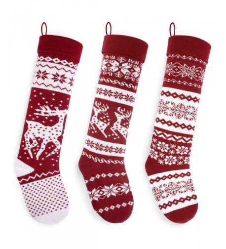 Christmas Stockings Hand Knitted Reindeer Snowflakes