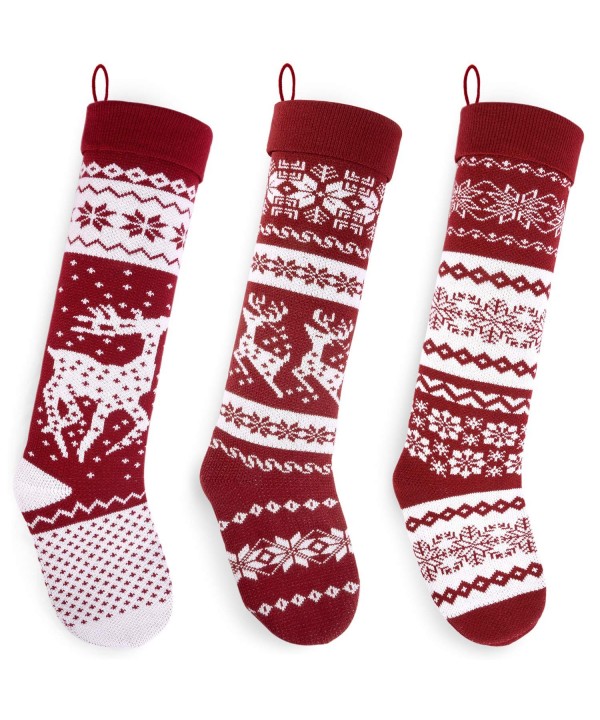 Christmas Stockings Hand Knitted Reindeer Snowflakes