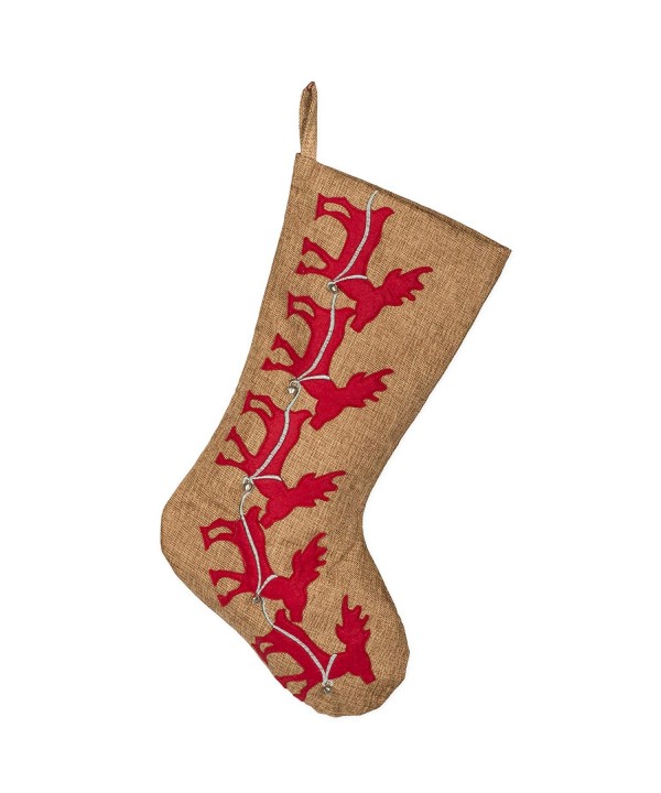 Reindeer Bells Burlap Christmas Stocking