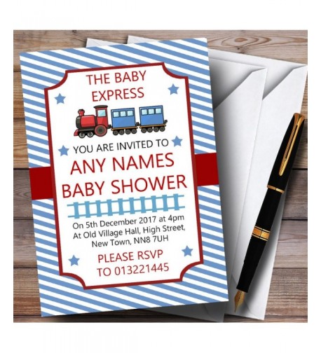 Blue Stripy Train Invitations Shower