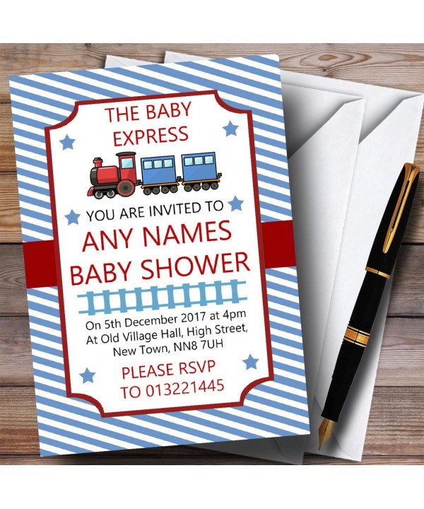 Blue Stripy Train Invitations Shower