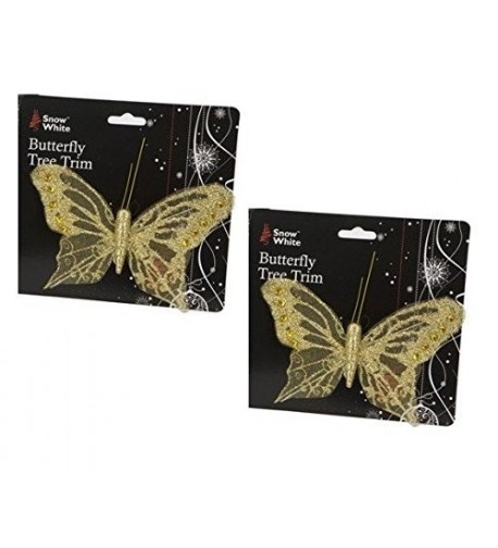 Christmas Decorations Pair Gold Butterfly