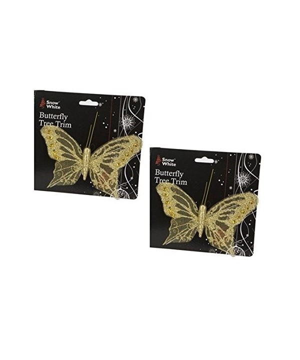 Christmas Decorations Pair Gold Butterfly