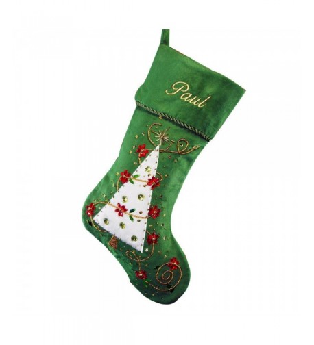 GiftsForYouNow Embroidered Green Christmas Stocking