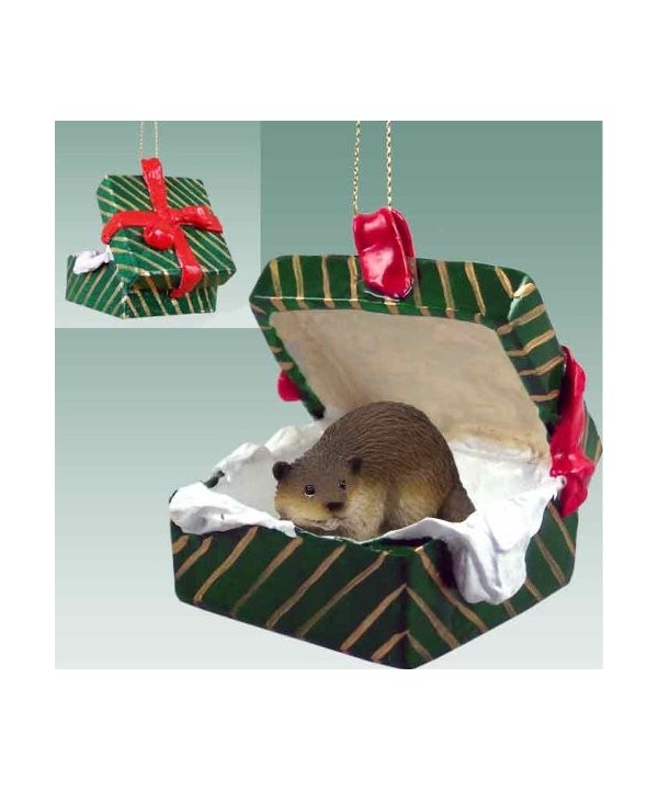 Beaver Gift Box Christmas Ornament