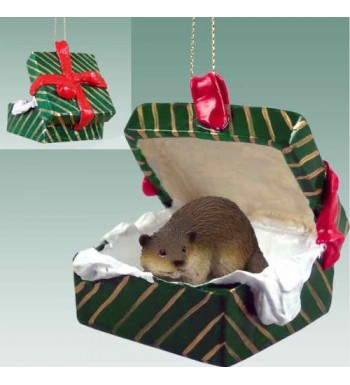 Beaver Gift Box Christmas Ornament