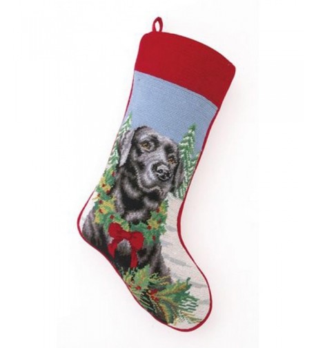 Black Lab Needlepoint Stocking Wreath