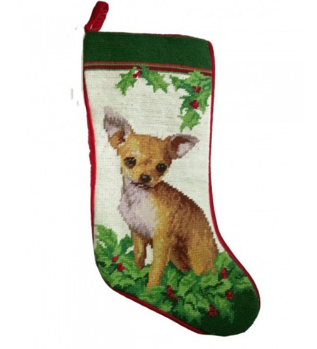 Tan Chihuahua Needlepoint Christmas Stocking