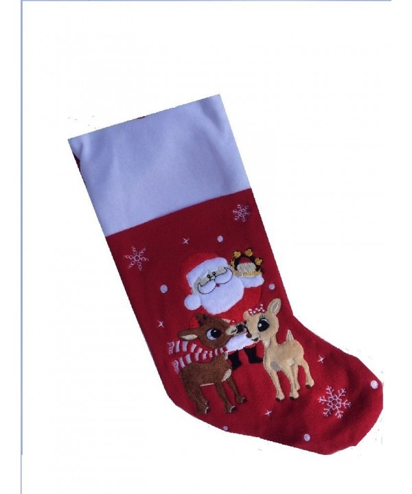 Reindeer Embroidered Applique Stocking Featuring