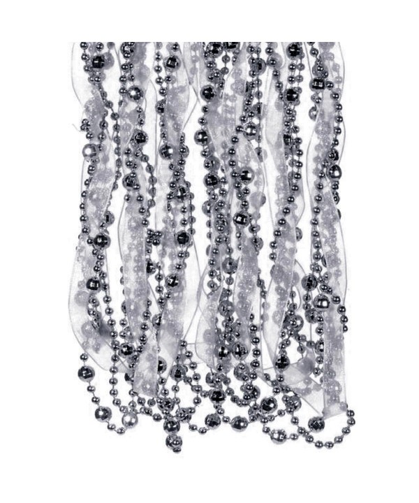 Silver Beaded Ribbon Garland Long