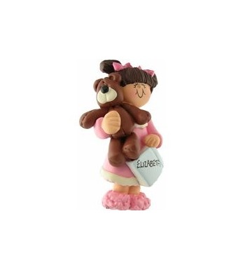 Brunette Girl with Teddy Ornament