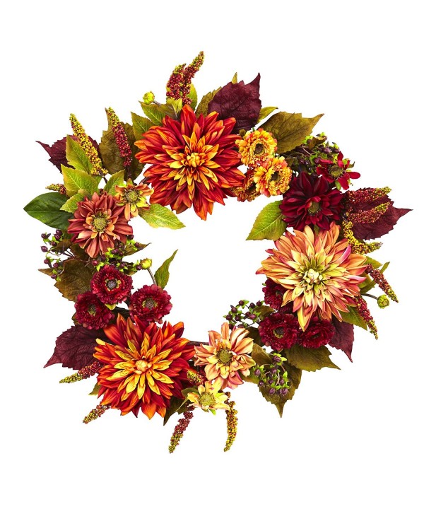 Nearly Natural Dahlia Wreath Orange