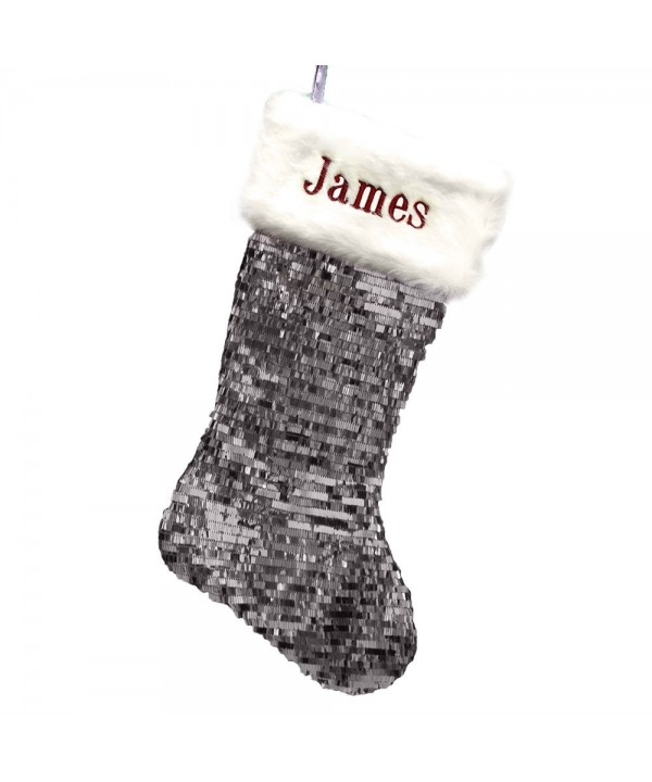 GiftsForYouNow Silver Sequin Embroidered Stocking