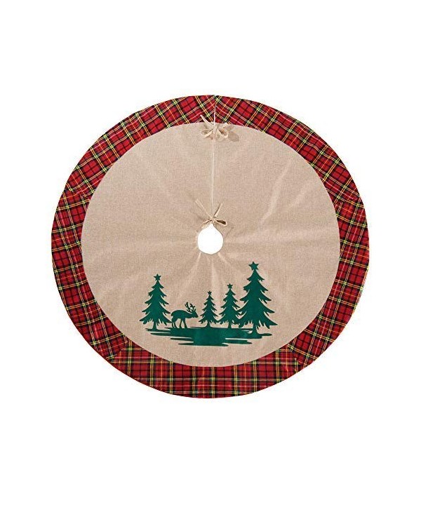 42 inches Burlap Christmas Tree Skirt with Reindeer in The Woodland ...