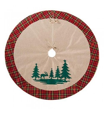 42 inches Burlap Christmas Tree Skirt with Reindeer in The Woodland ...