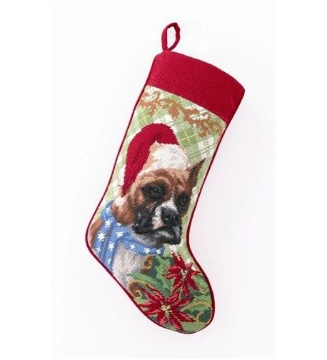 Boxer Needlepoint Dog Christmas Stocking