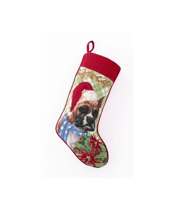 Boxer Needlepoint Dog Christmas Stocking