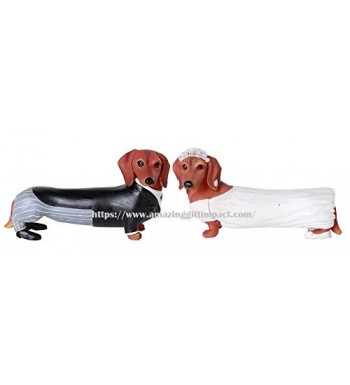 Adorable Wedding Couple Dachshund Figurine