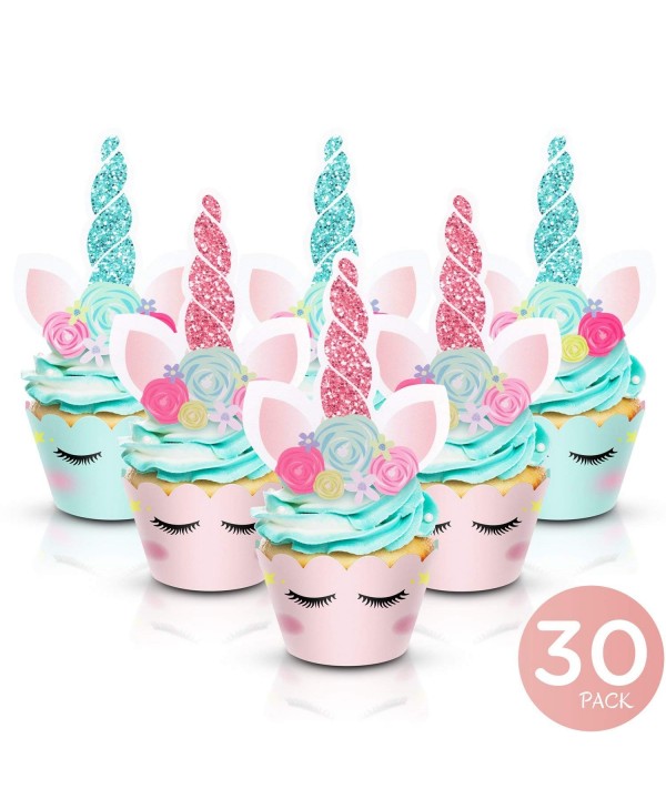 Unicorn Cupcake Toppers Wrappers Double Sided