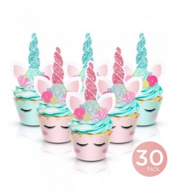Unicorn Cupcake Toppers Wrappers Double Sided