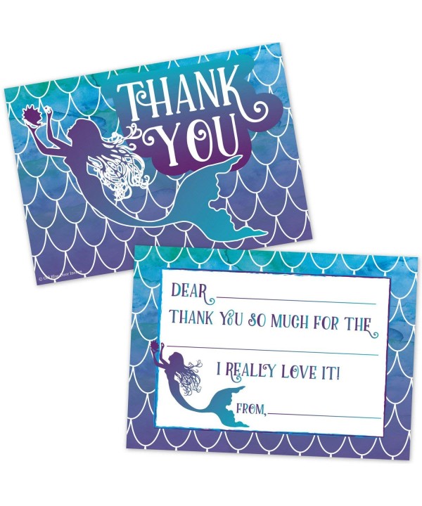 Mermaid Watercolor Kids Thank Cards